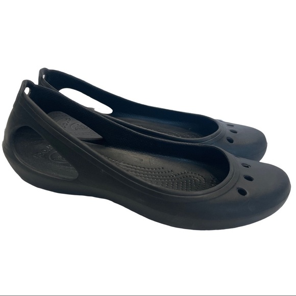 Crocs Malindi Ballet Flats Women Black Size 10 Slip-On Rubbercore Style - Picture 2 of 11